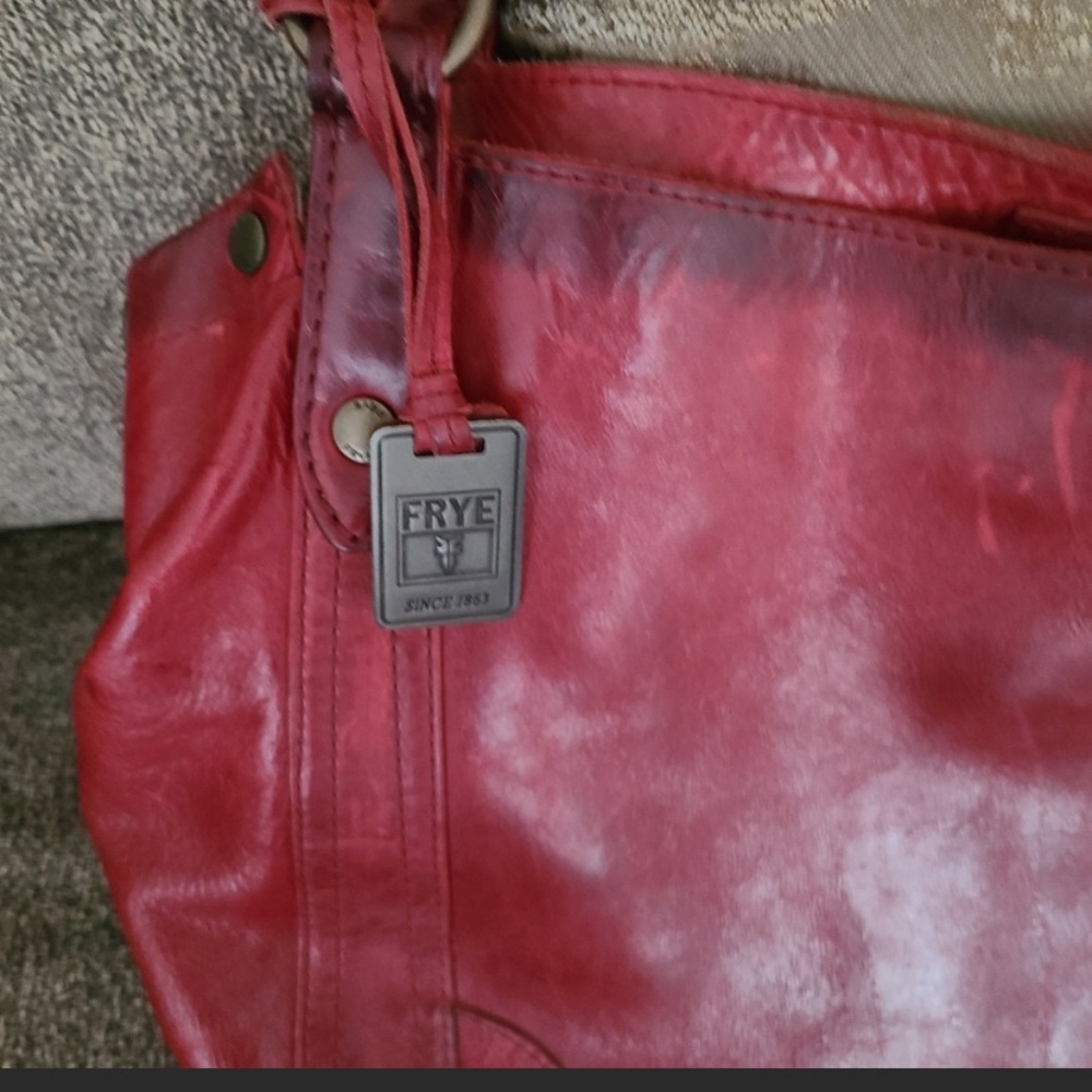 Gorgeous Frye Melissa Washed Leather Satchel Red Shoulder Handbag Purse RARE!